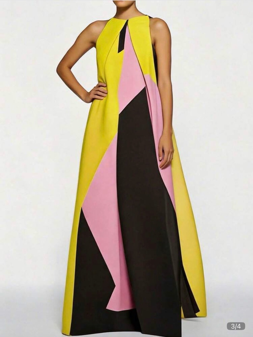 SHEIN Yellow Pink Black Colorblock Maxi Gown - Picture 3 of 4